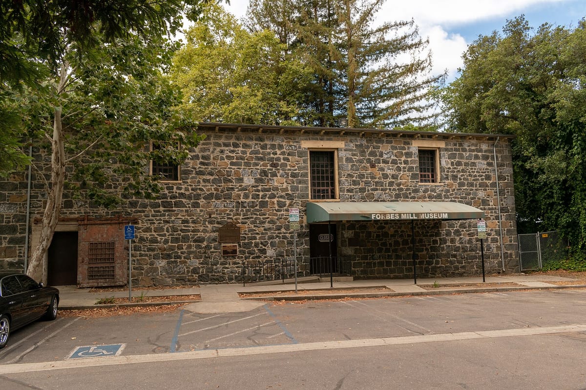 The stone annex of Forbes Mill beside Los Gatos Creek