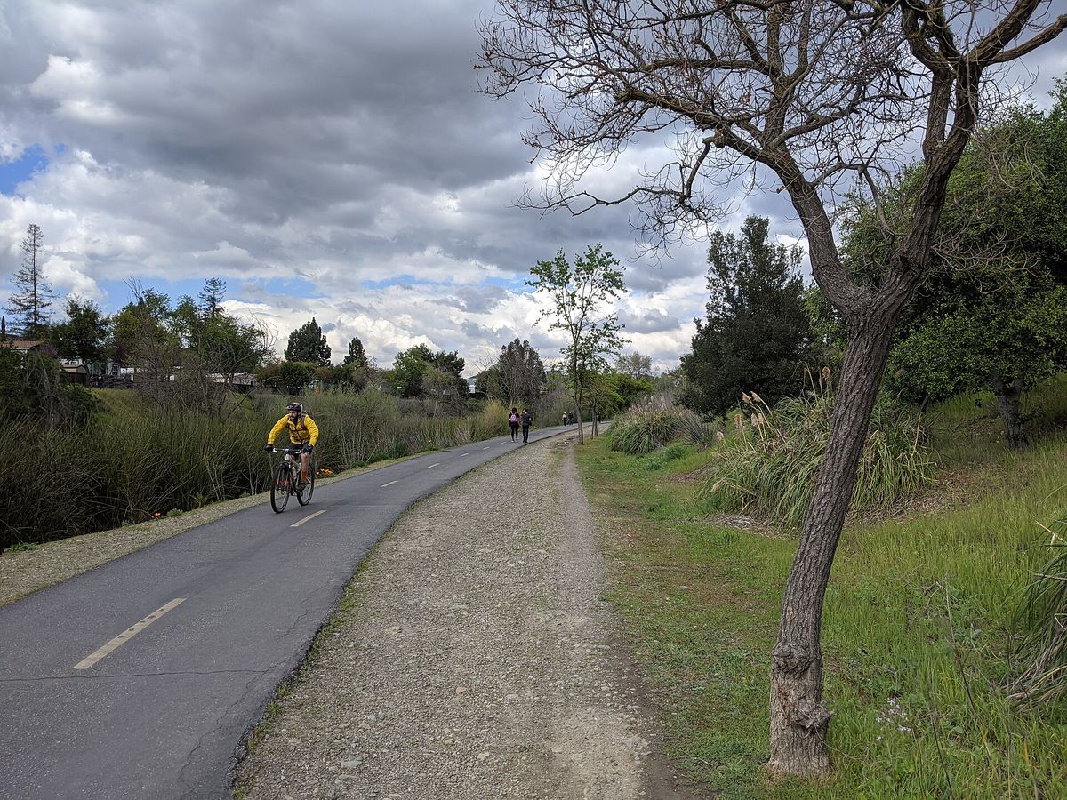 A cyclist on the Los Gatos Creek Trail