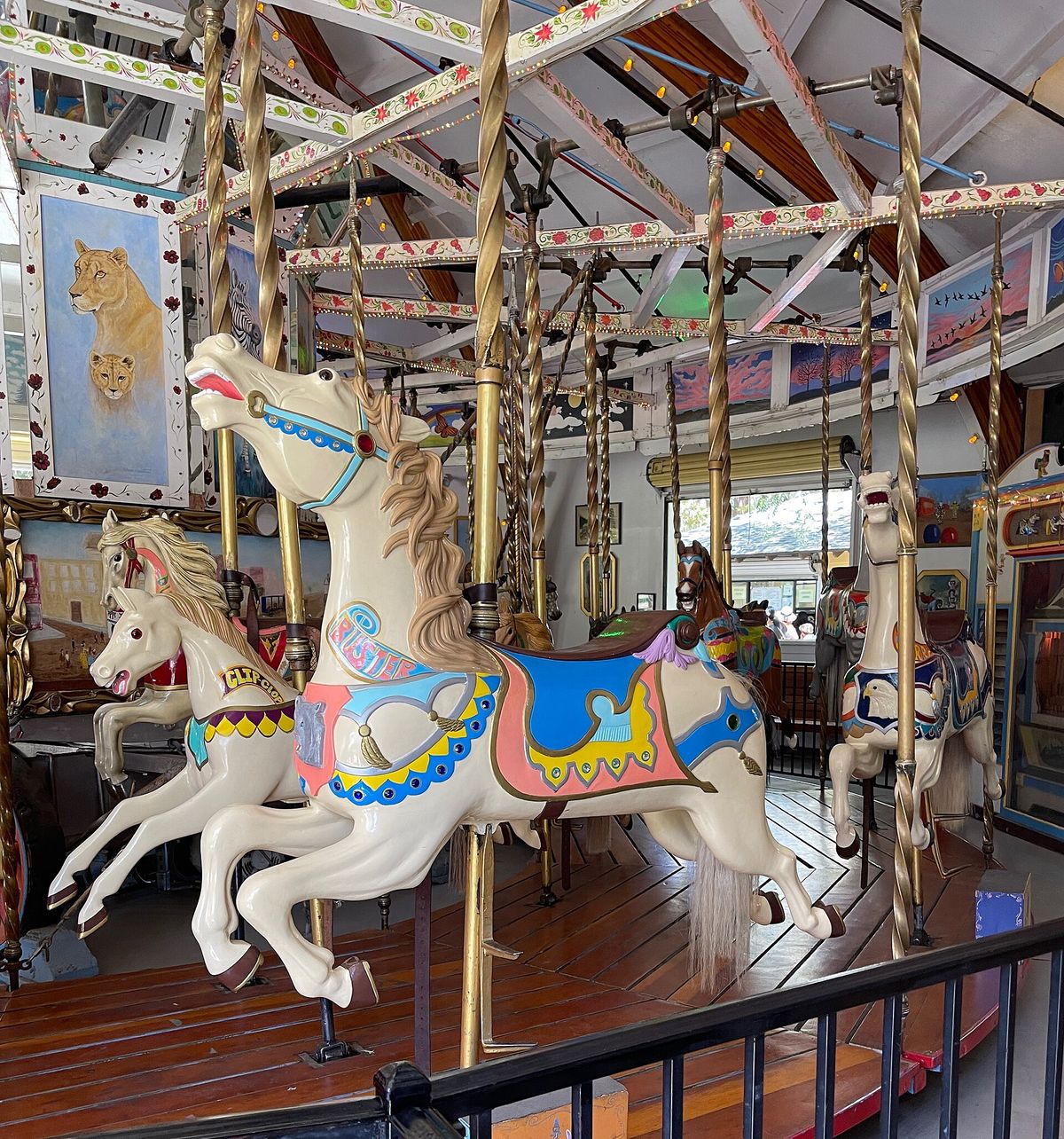 Painted horses on the W. E. "Bill" Mason Carousel